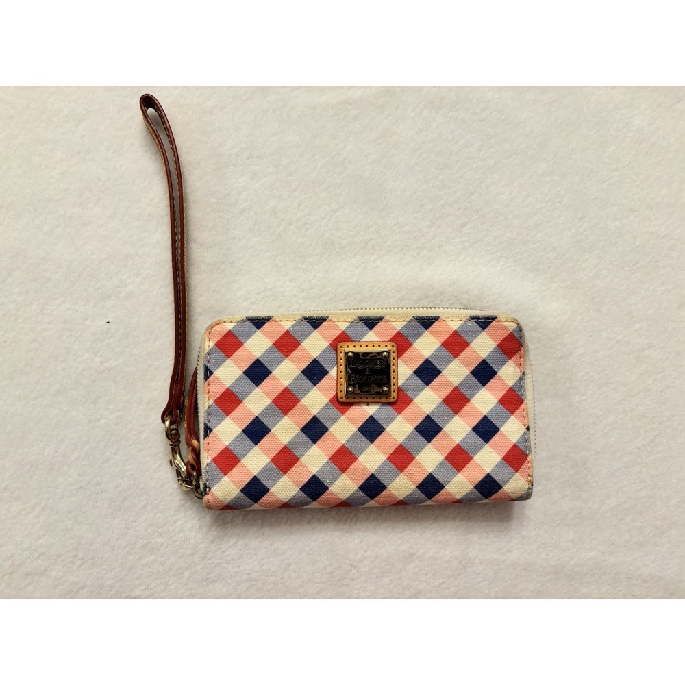 Dooney & Bourke Gingham II Medium Zip Wristlet Wallet Clutch Red and Blue